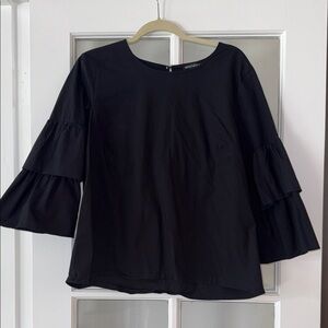 J. Crew Elegant Black Ruffle Sleeve Top